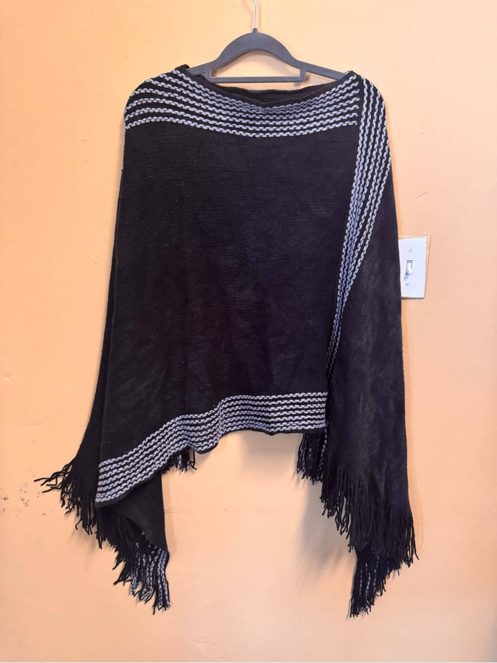 Max Edition Black Knit Poncho with Cream Contrast Trim